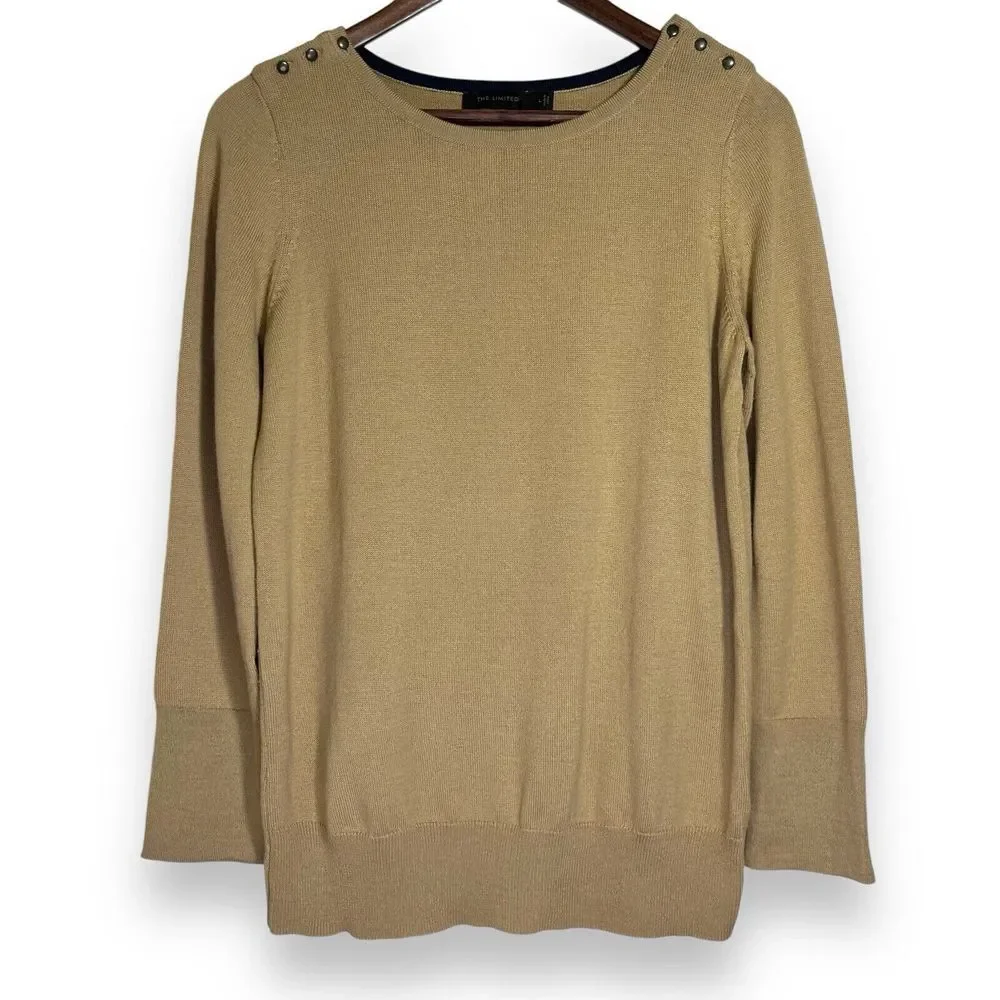 The Limited |‎ Merino Wool Sweater Women's Large Knit Round Neck Button Detail